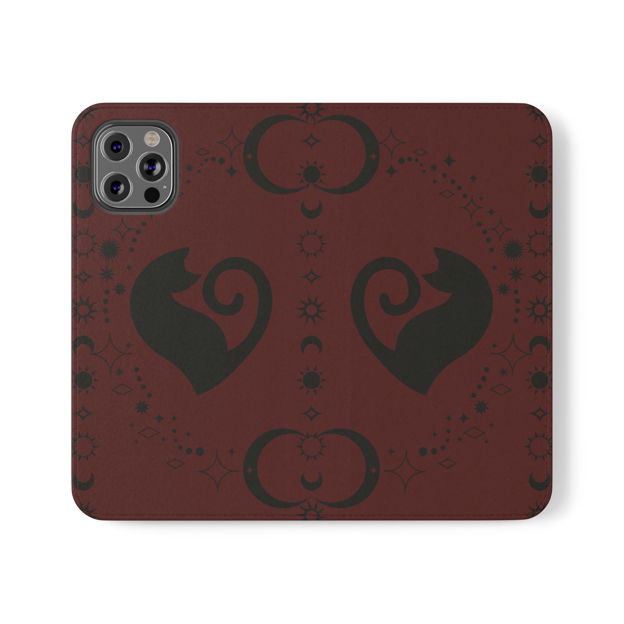 Dark Academia Celestial Black Cat Flip Wallet Case for iPhone and Samsung Galaxy Phones