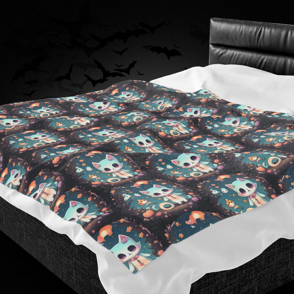 Pastel Goth Cat Throw Blanket — Creepy Cute Kawaii Dark Home Decor