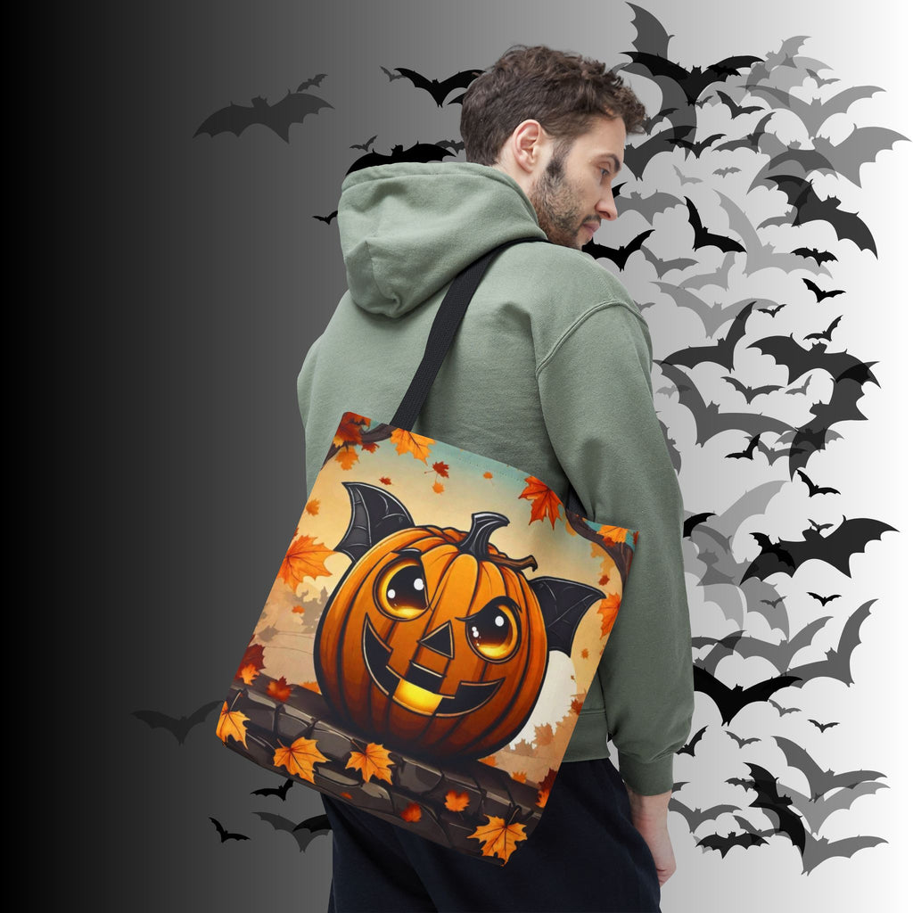Bat Wing Jack-o'-Lantern Halloween Tote Bag — Autumn Leaves Print