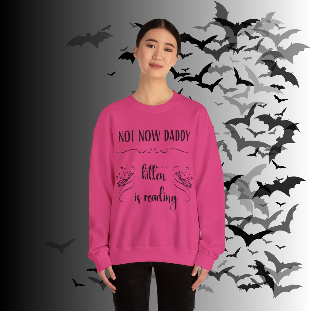 Not Now Daddy Kitten Is Reading Crewneck Sweatshirt — Funny Book Lover
