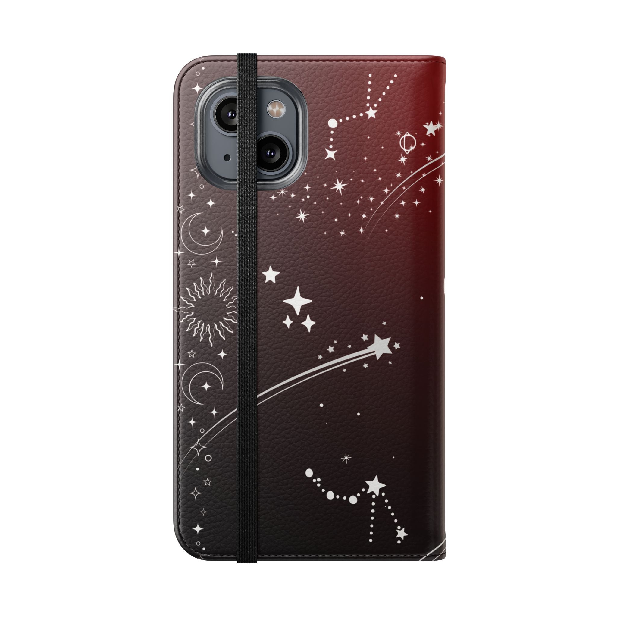 Gothic Celestial Black and Red Flip Wallet Case for iPhone and Samsung Galaxy Phones