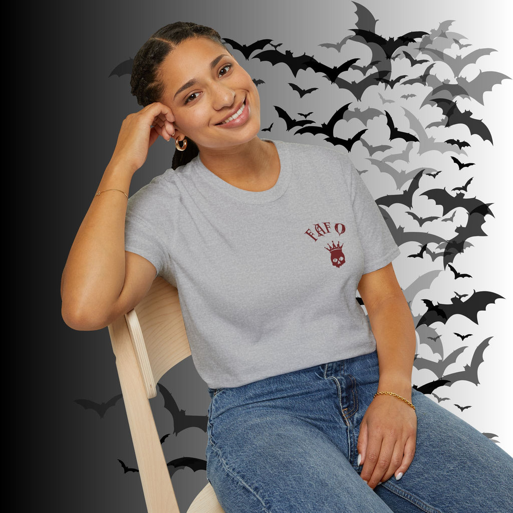 "FAFO" I Identify As A Threat T-Shirt — Gothic Humor Front & Back Print