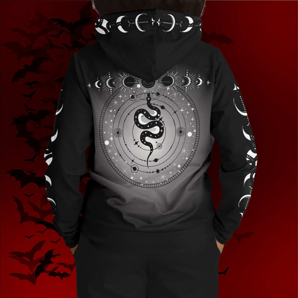 Celestial Serpent All Over Print Hoodie – Monochrome