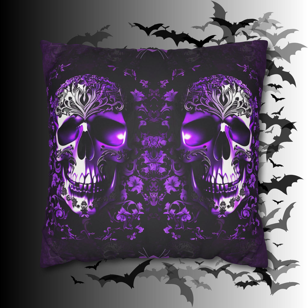 Purple Gothic Skull Throw Pillow — Damask Dark Home Decor