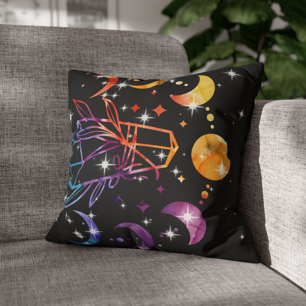 Rainbow Crystal Celestial Throw Pillow — Witchy Gothic Dark Home Decor