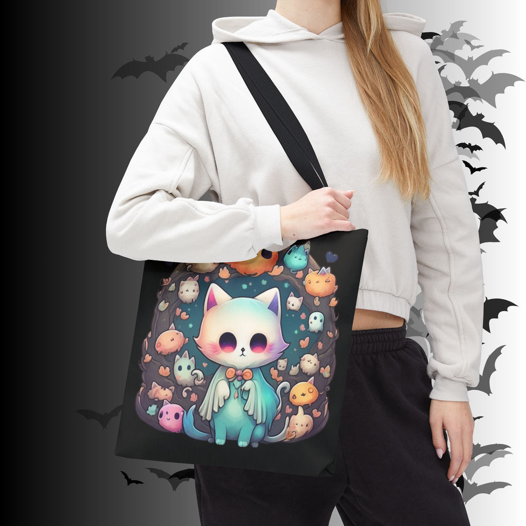 Pastel Goth Ghost Cat Tote Bag — Kawaii Spooky All-Over Print