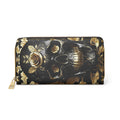 Gothic Black & Gold Skull Rose Wallet | Cruelty Free Faux Leather Zipper Clutch