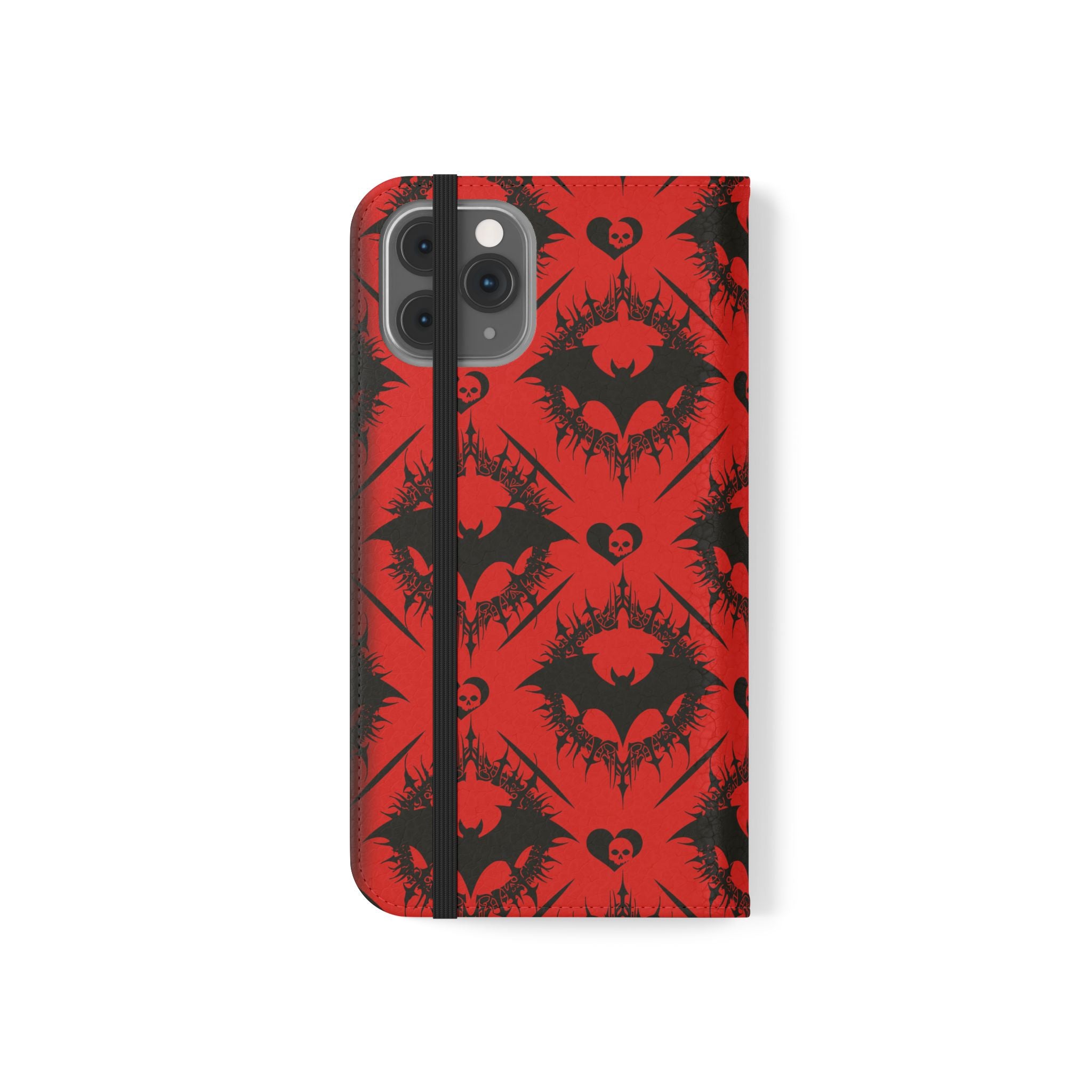 Gothic Bat Wallet Flip Case - Elegant Goth Phone Wallet - Bat Pattern Flip Case - Gothic Phone Case - Stylish Wallet Phone Case