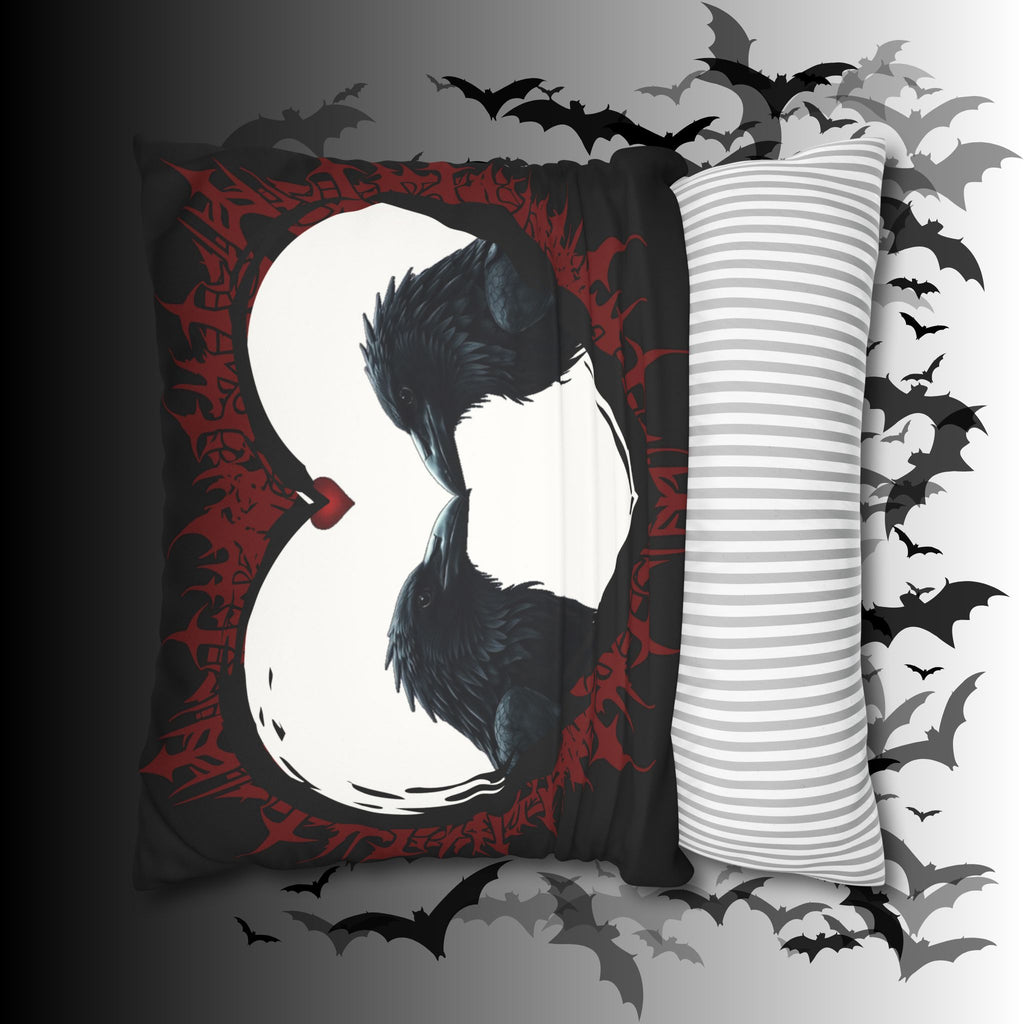 Gothic Ravens Love Heart Throw Pillow — Dark Valentine Gothic Home Decor