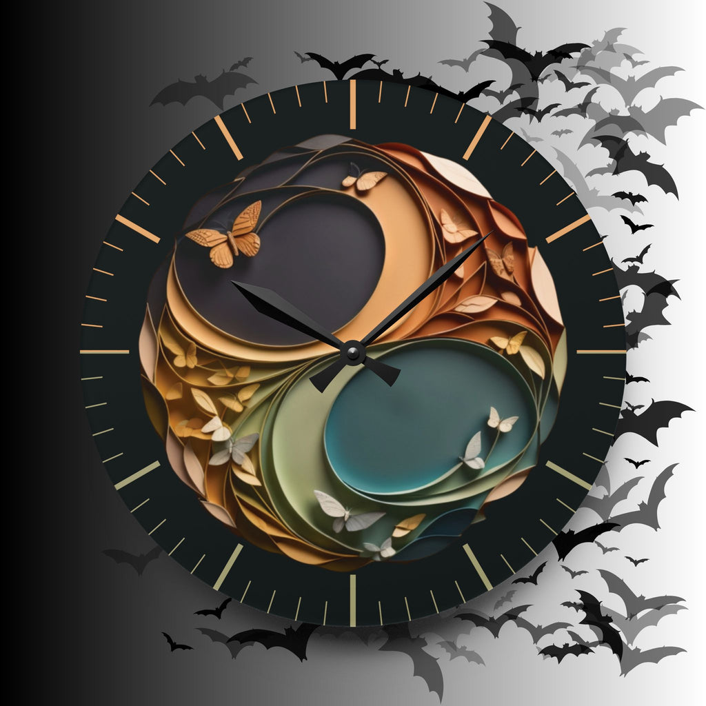 Origami Style Yin Yang Butterfly Acrylic Art Print Wall Clock — NOT Real Origami, Zen Home Decor