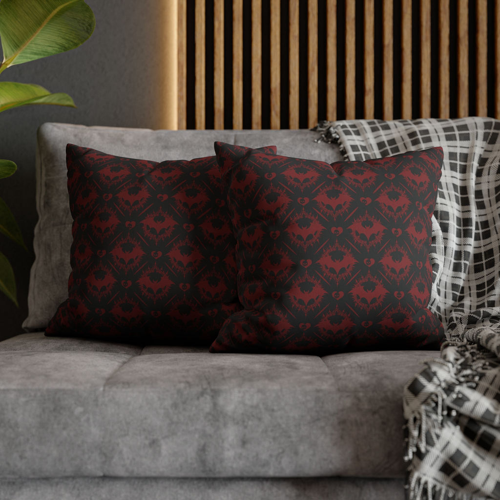 Gothic Bat Diamond Pattern Throw Pillow — Midnight Black Dark Home Decor