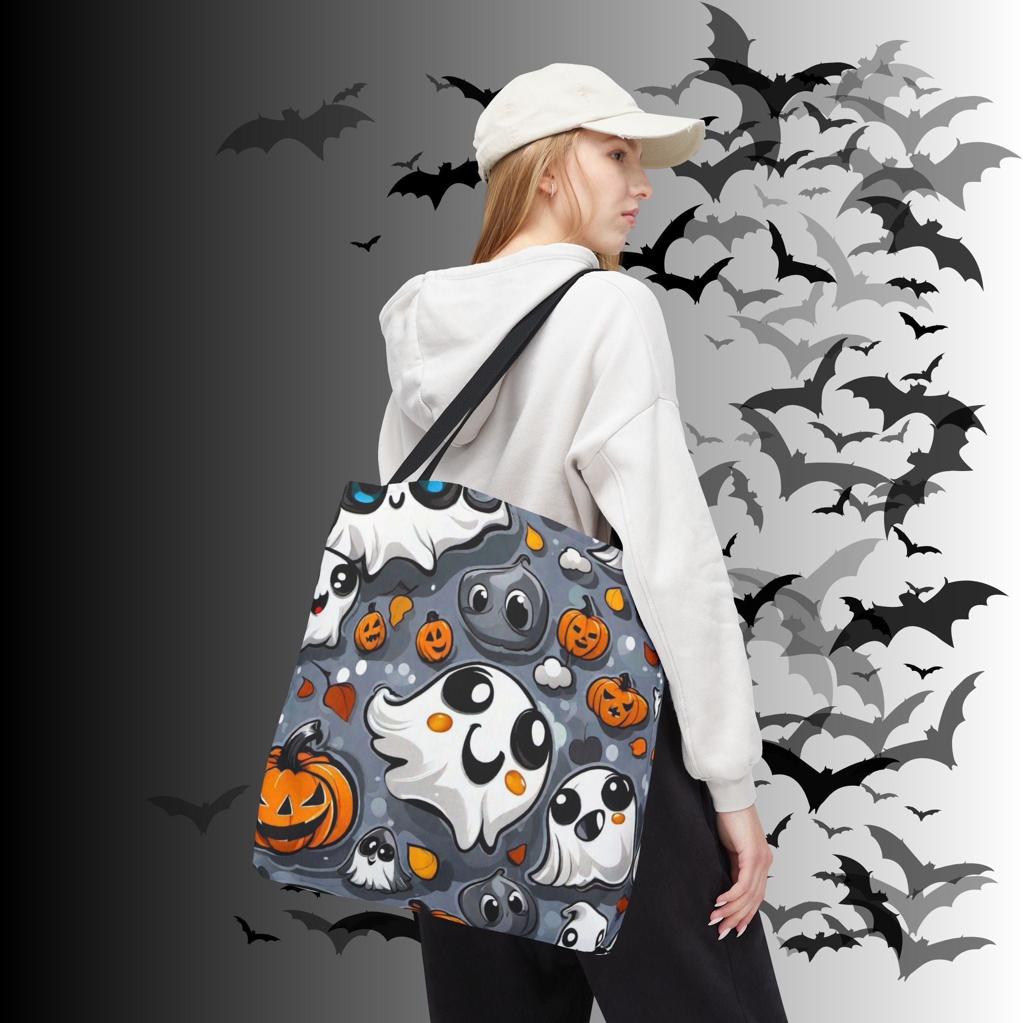 Kawaii Ghost & Pumpkin Halloween Tote Bag — Spooky All-Over Print