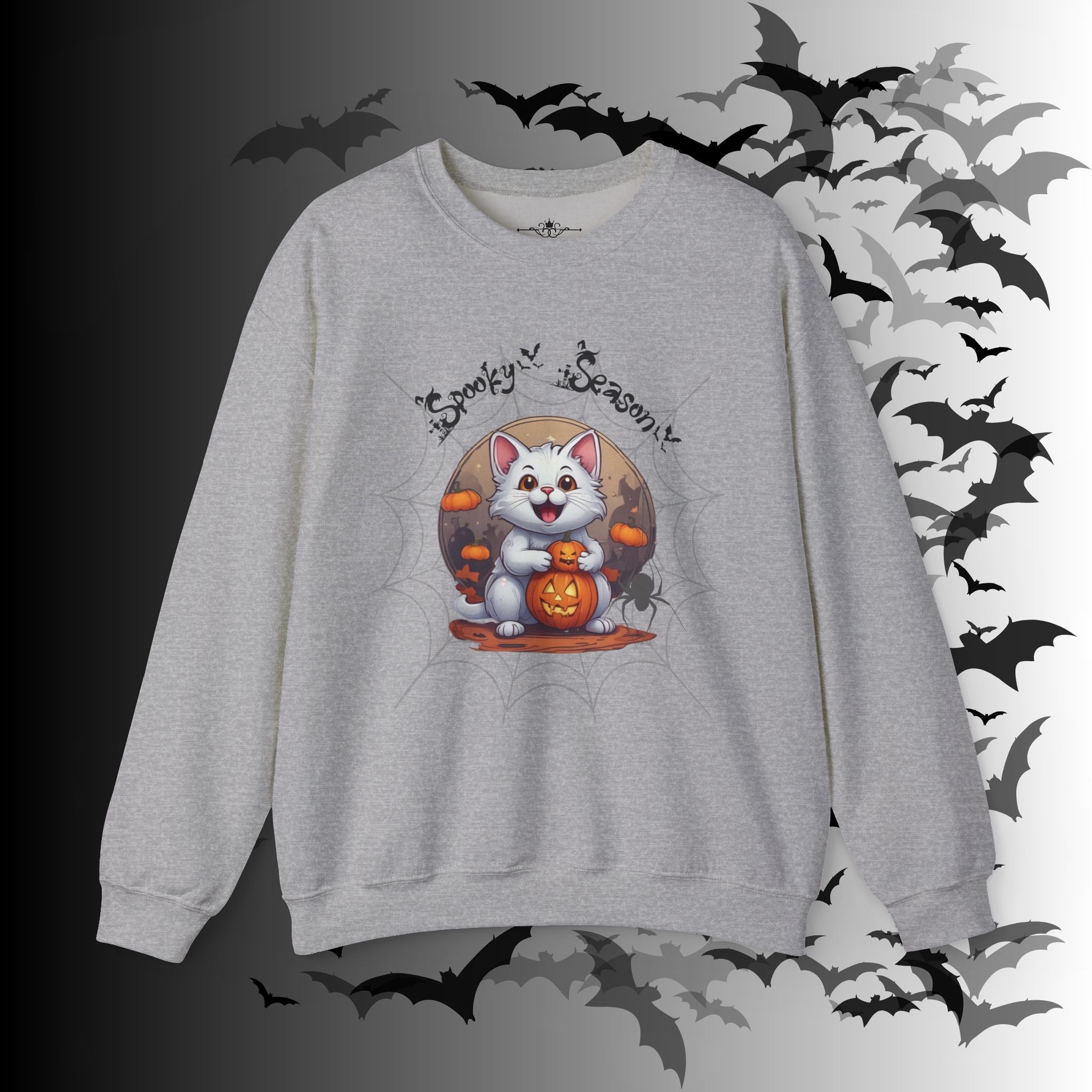 Spooky Season Cat Crewneck Sweatshirt — Kawaii Halloween Pumpkin