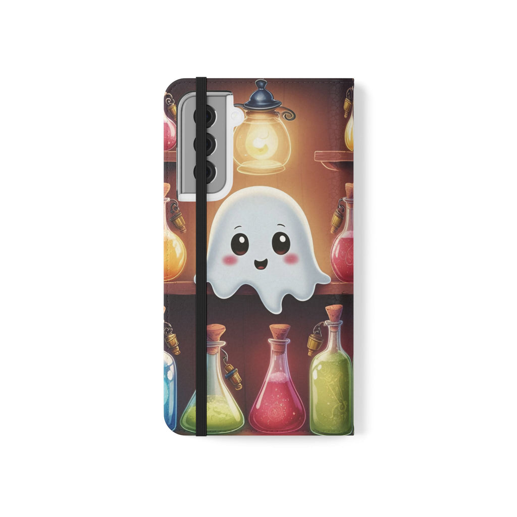 Apothecary Ghost Flip Wallet Case - Spooky Halloween Phone Case - Gothic Ghost Smartphone Case -  Ghost on a Shelf Wallet Case