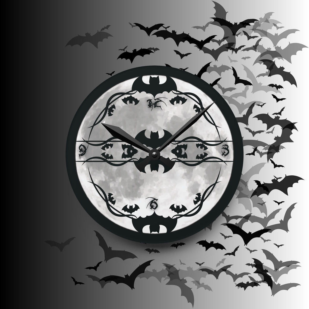 Gothic Bats Full Moon Wall Clock — Halloween Acrylic Art Print Home Decor