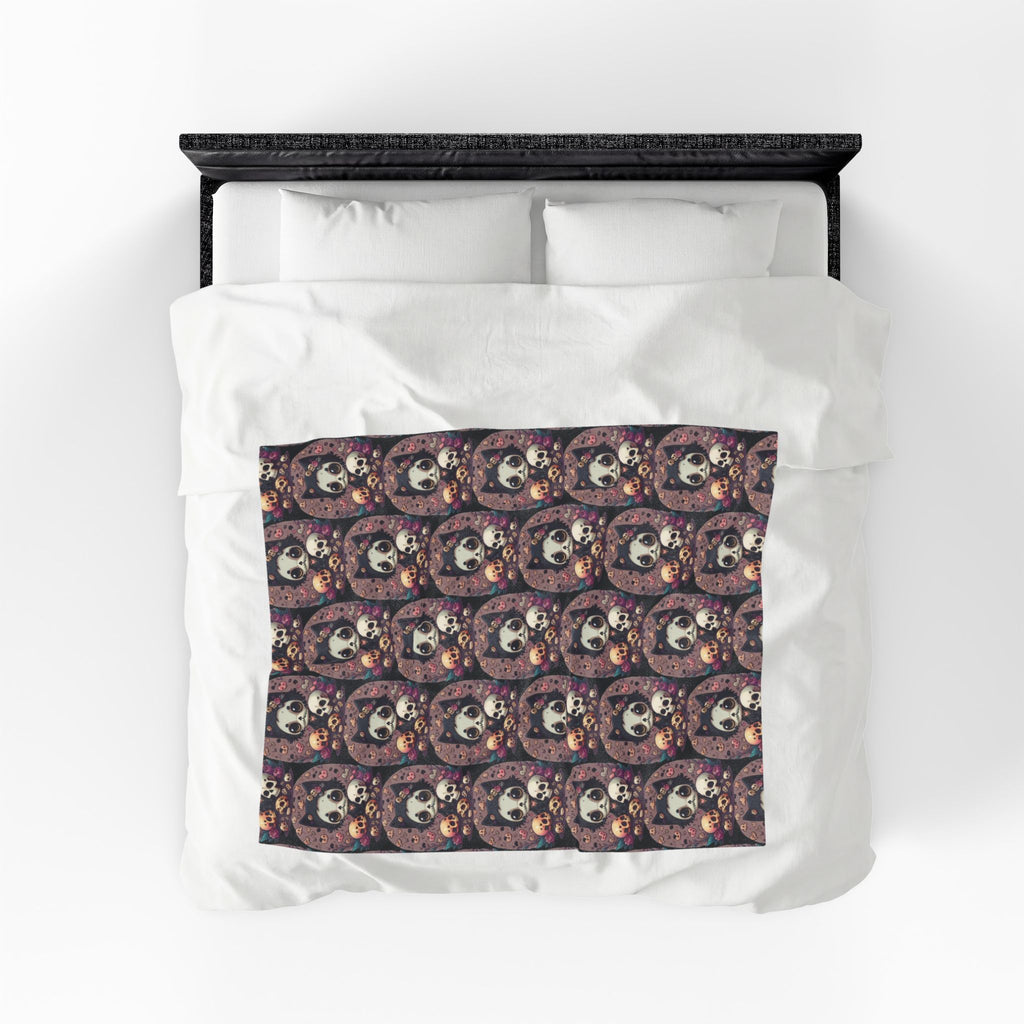 Kawaii Skull Cat Throw Blanket — Creepy Cute Gothic Home Decor
