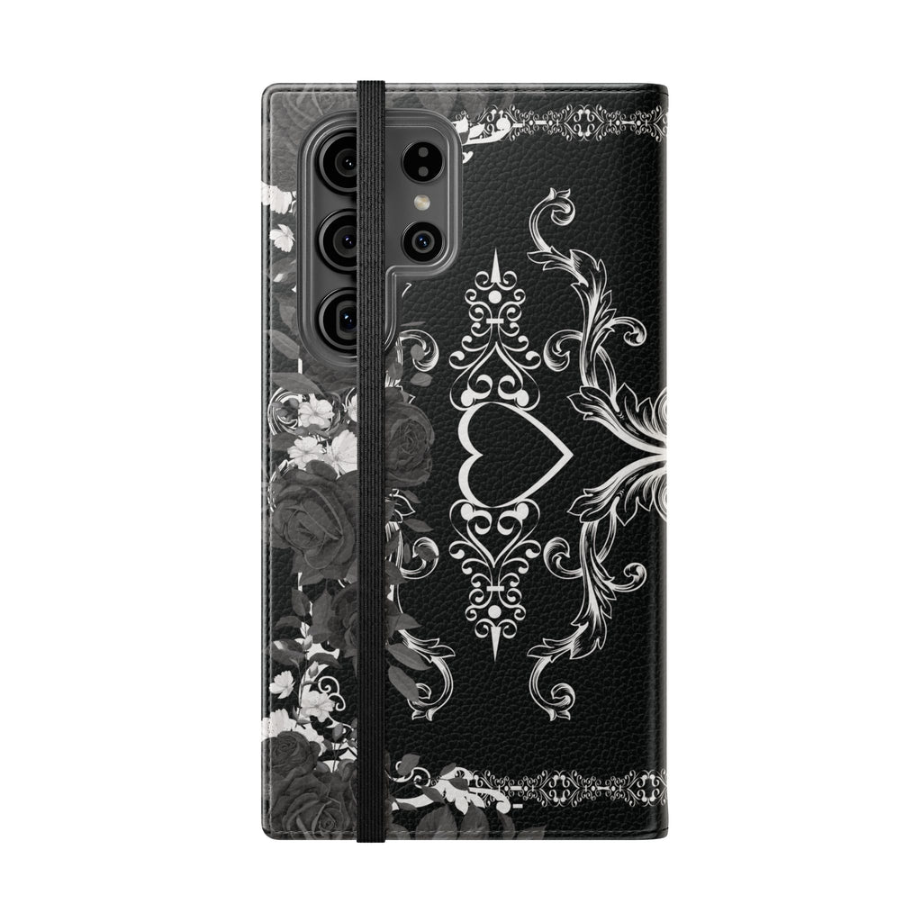 Romantic Goth Wallet Flip Case - Goth Botanical Phone Case