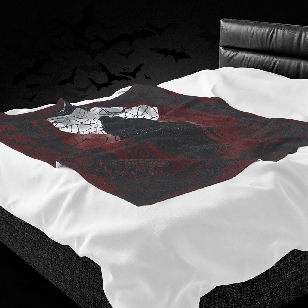 Gothic Ghost Spider Web Throw Blanket — Dark Halloween Home Decor