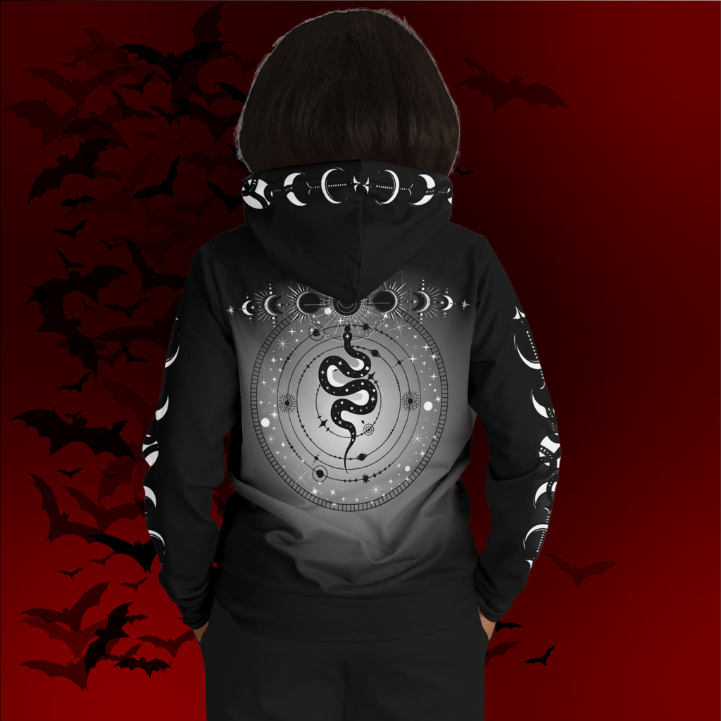 Celestial Serpent All Over Print Hoodie – Monochrome
