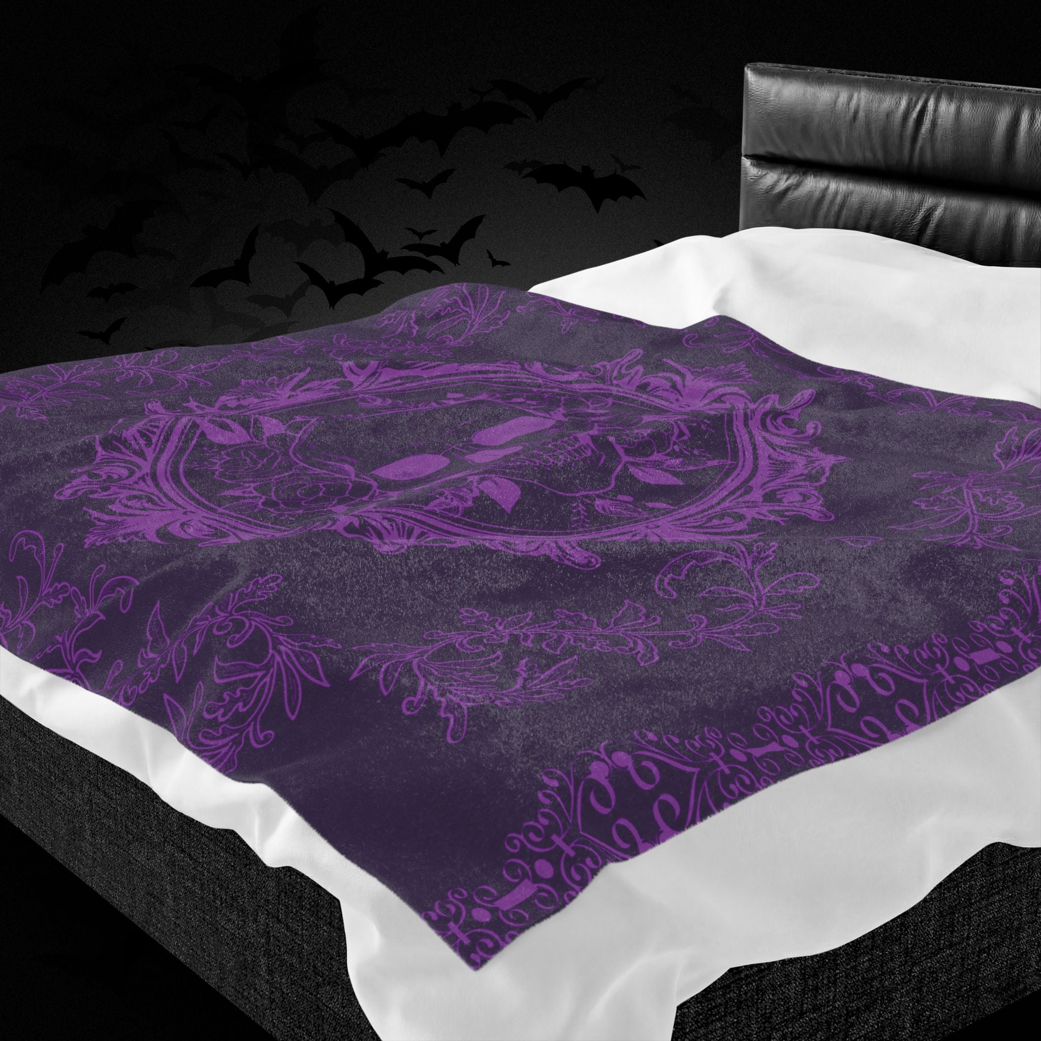 Gothic Purple Skull Botanical Throw Blanket — Tonal Dark Elegance