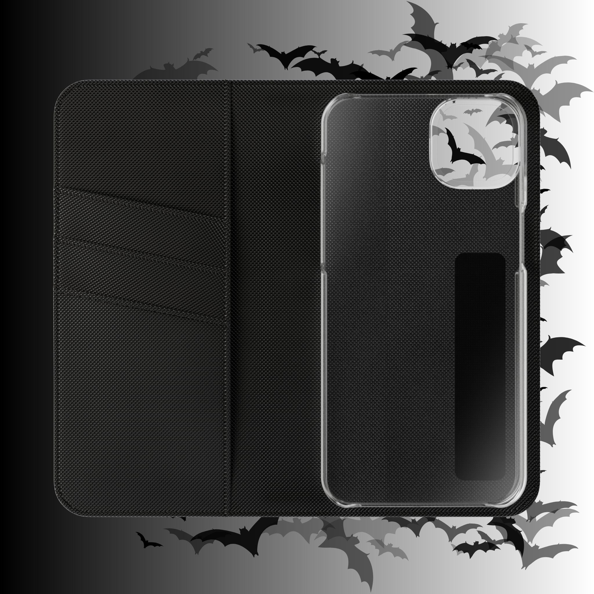 Gothic Bat Wallet Flip Case - Elegant Goth Phone Wallet - Bat Pattern Flip Case - Gothic Phone Case - Stylish Wallet Phone Case