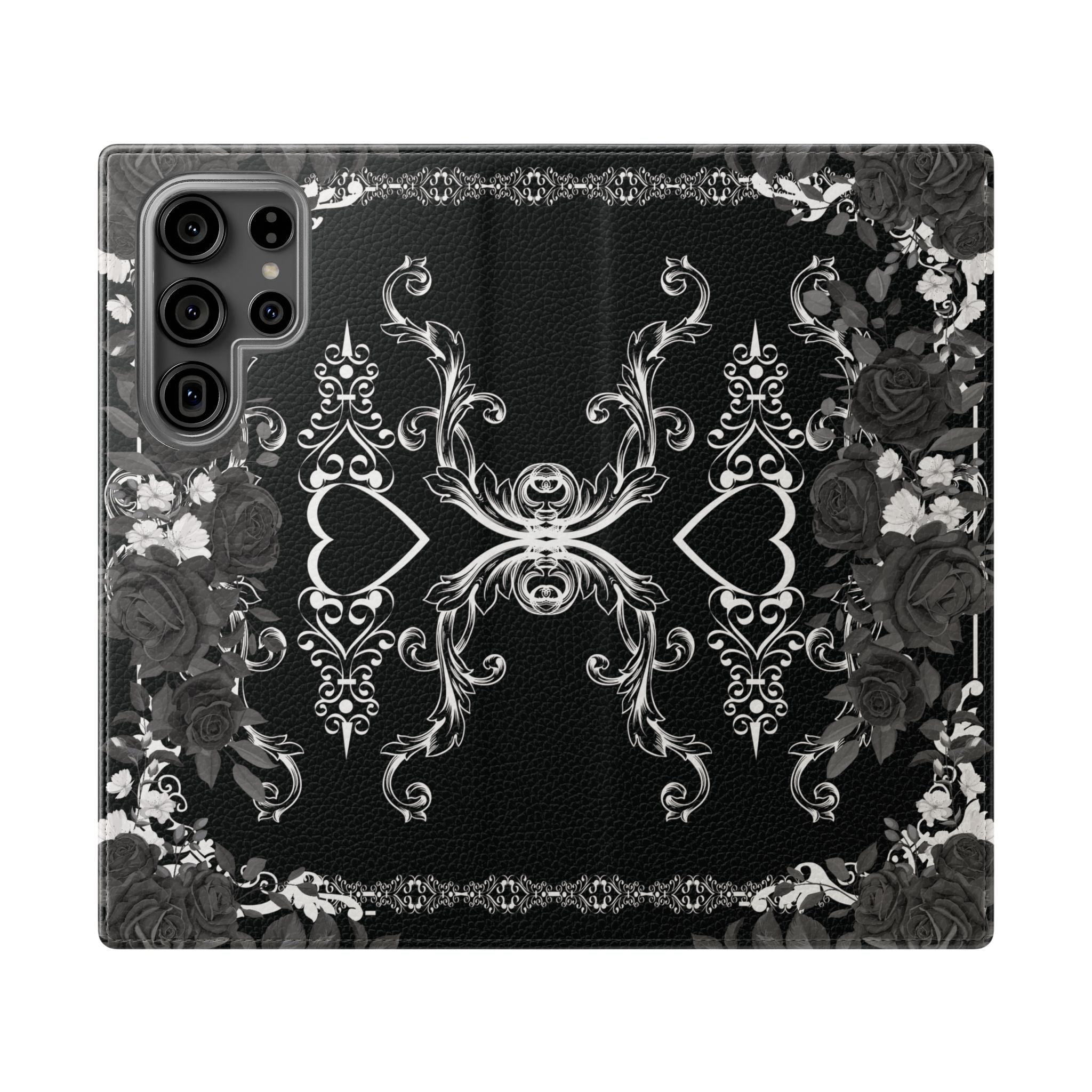 Romantic Goth Wallet Flip Case - Goth Botanical Phone Case