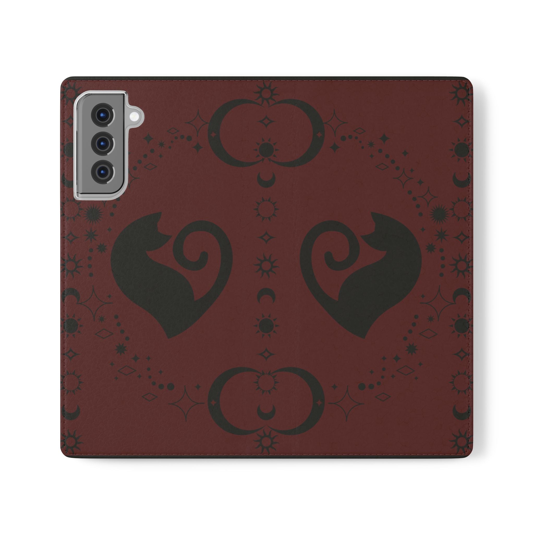 Dark Academia Celestial Black Cat Flip Wallet Case for iPhone and Samsung Galaxy Phones