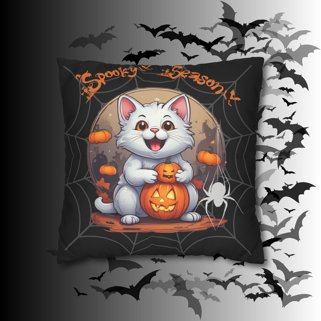 Spooky Season Cat Halloween Throw Pillow — Pumpkin Dark Home Decor