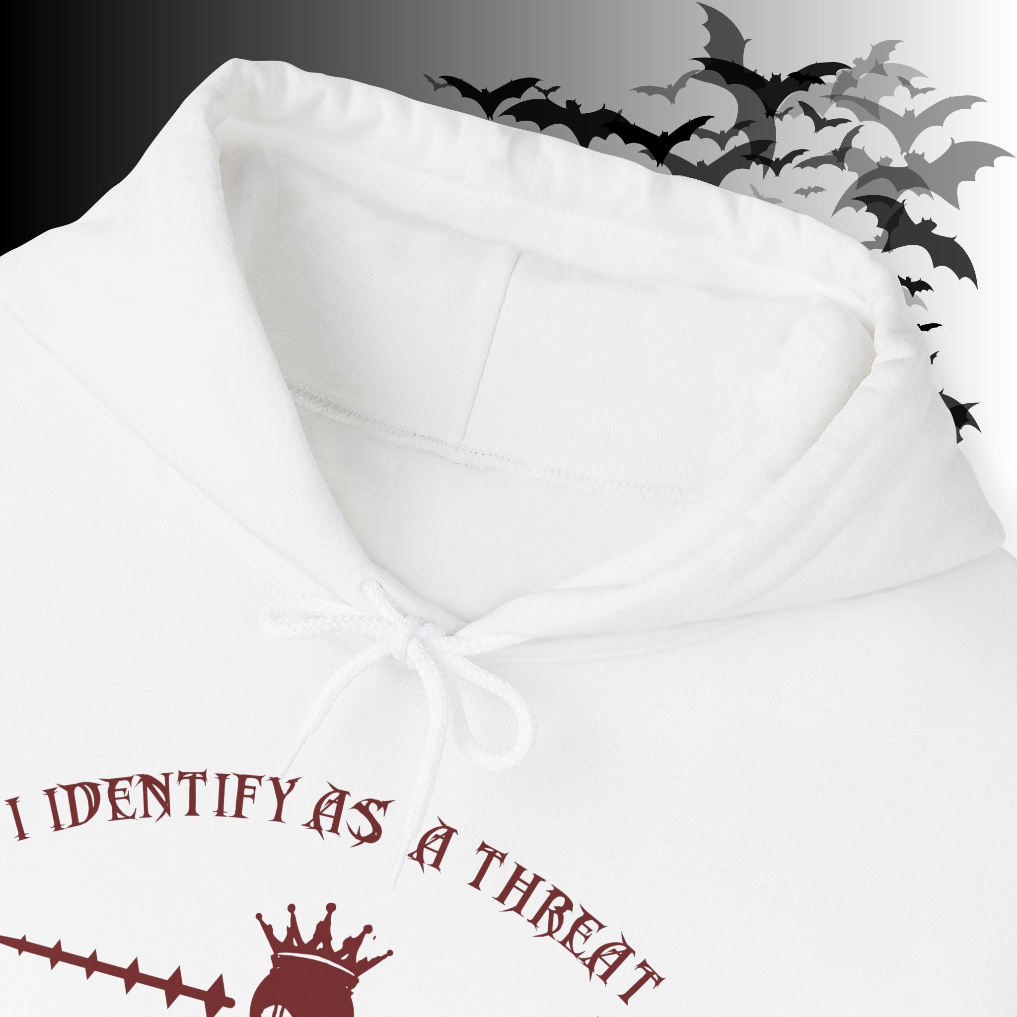 I Identify As a Threat Hoodie — Gothic Skull Sleeve Print Fuck Around Find Out