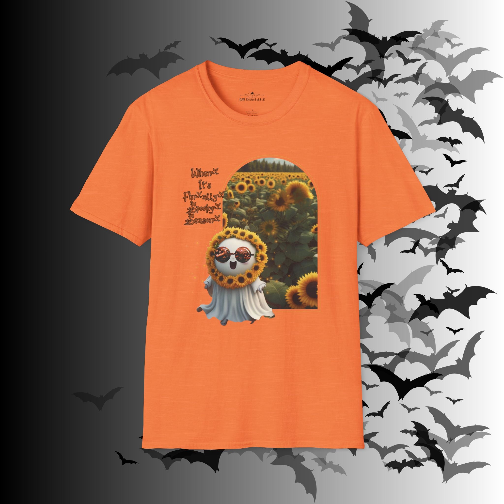 "When It's Finally Spooky Season" Ghost Sunflower T-Shirt — Halloween Tee