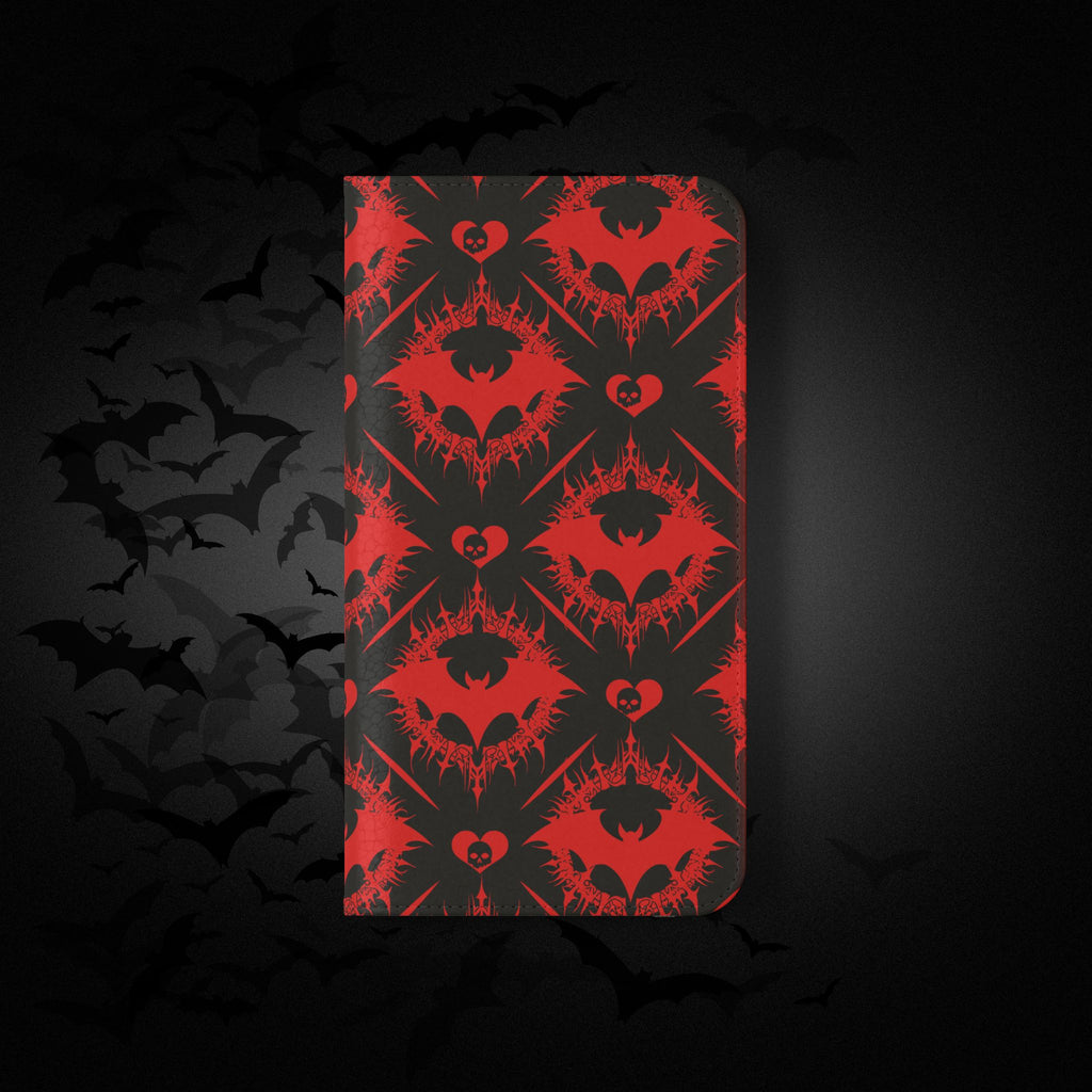 Gothic Bat Wallet Flip Case - Elegant Goth Phone Wallet - Bat Pattern Flip Case - Gothic Phone Case - Stylish Wallet Phone Case