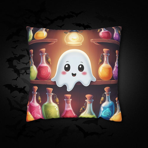 Apothecary Ghost Throw Pillow — Whimsigoth Potion Shelf Dark Home Decor