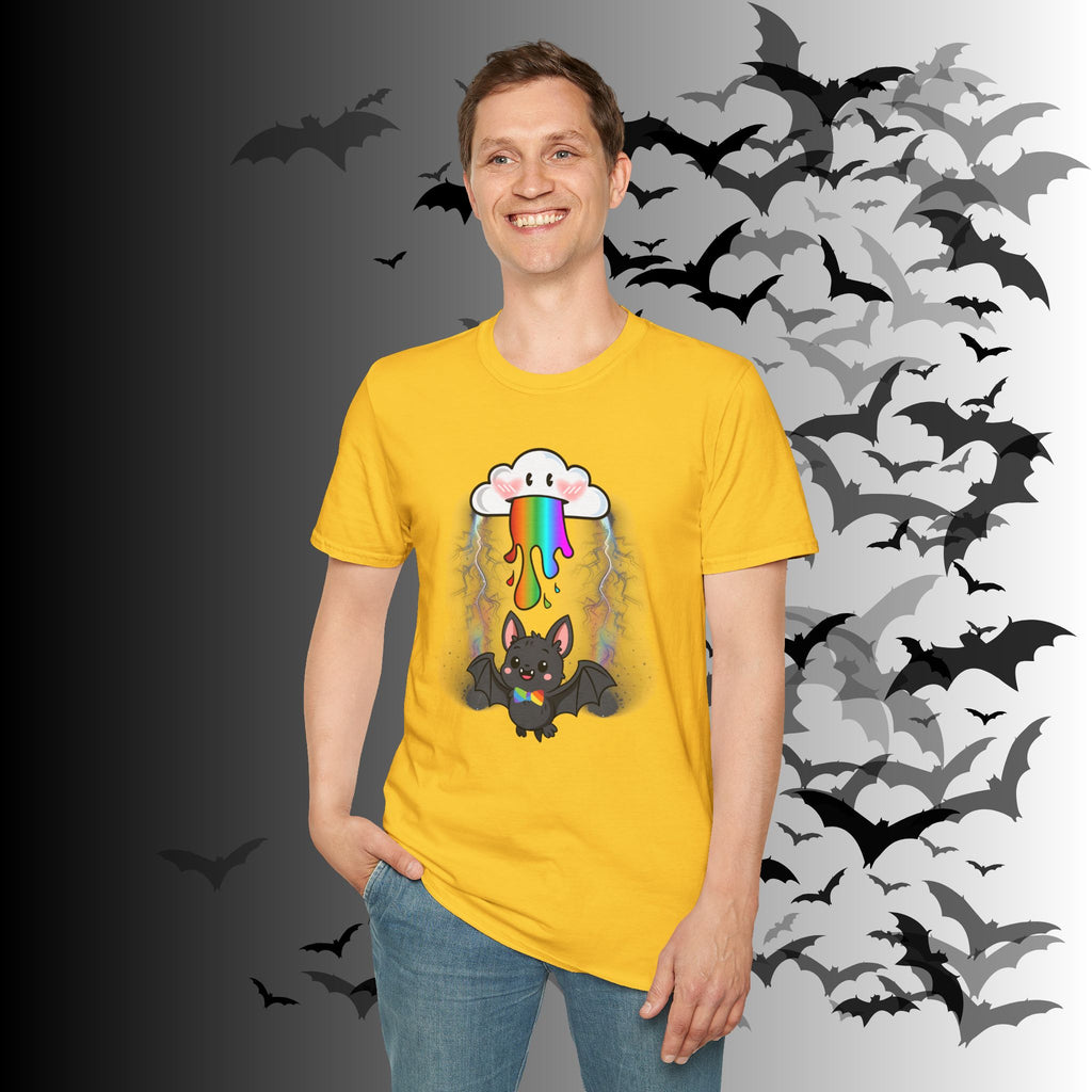 Rainbow Vomit Cloud Bat T-Shirt — Kawaii Goth Pride Unisex Tee