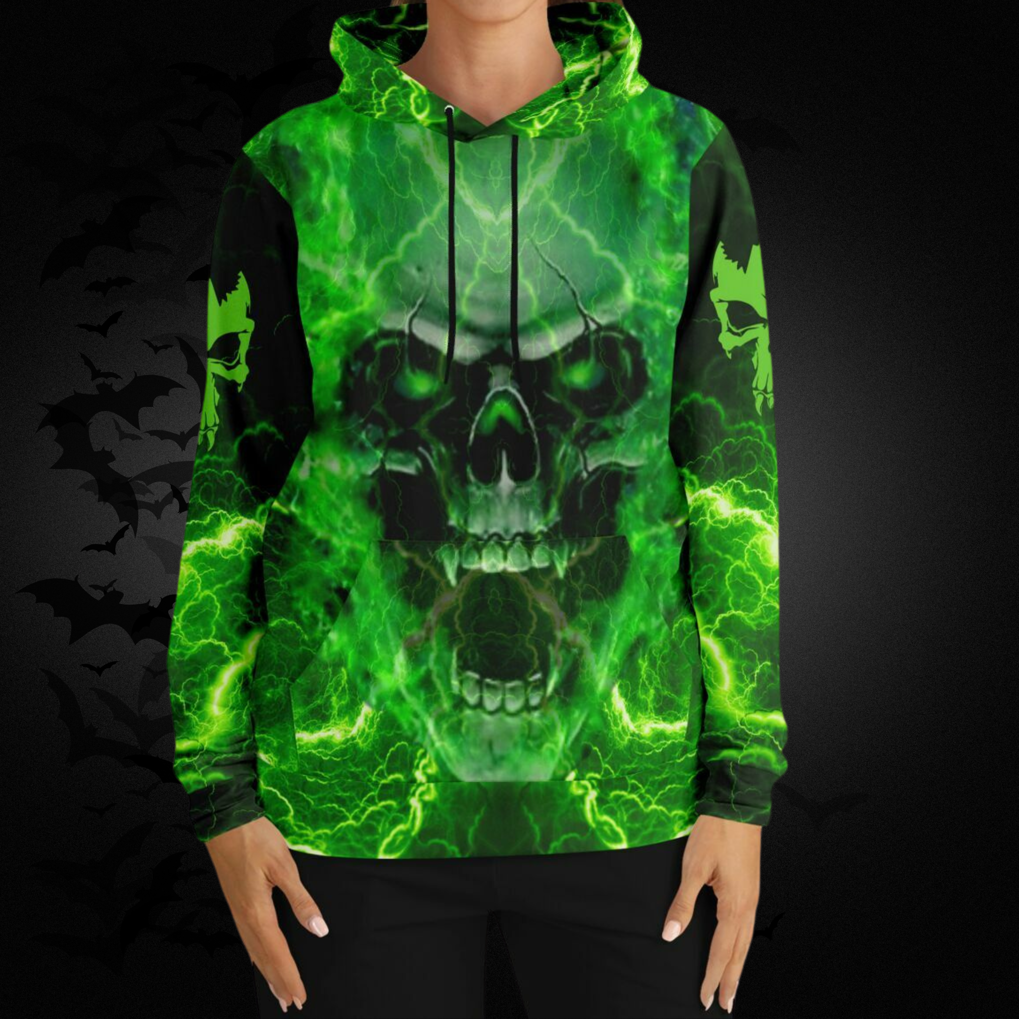 Green Flame Skull All Over Print Hoodie