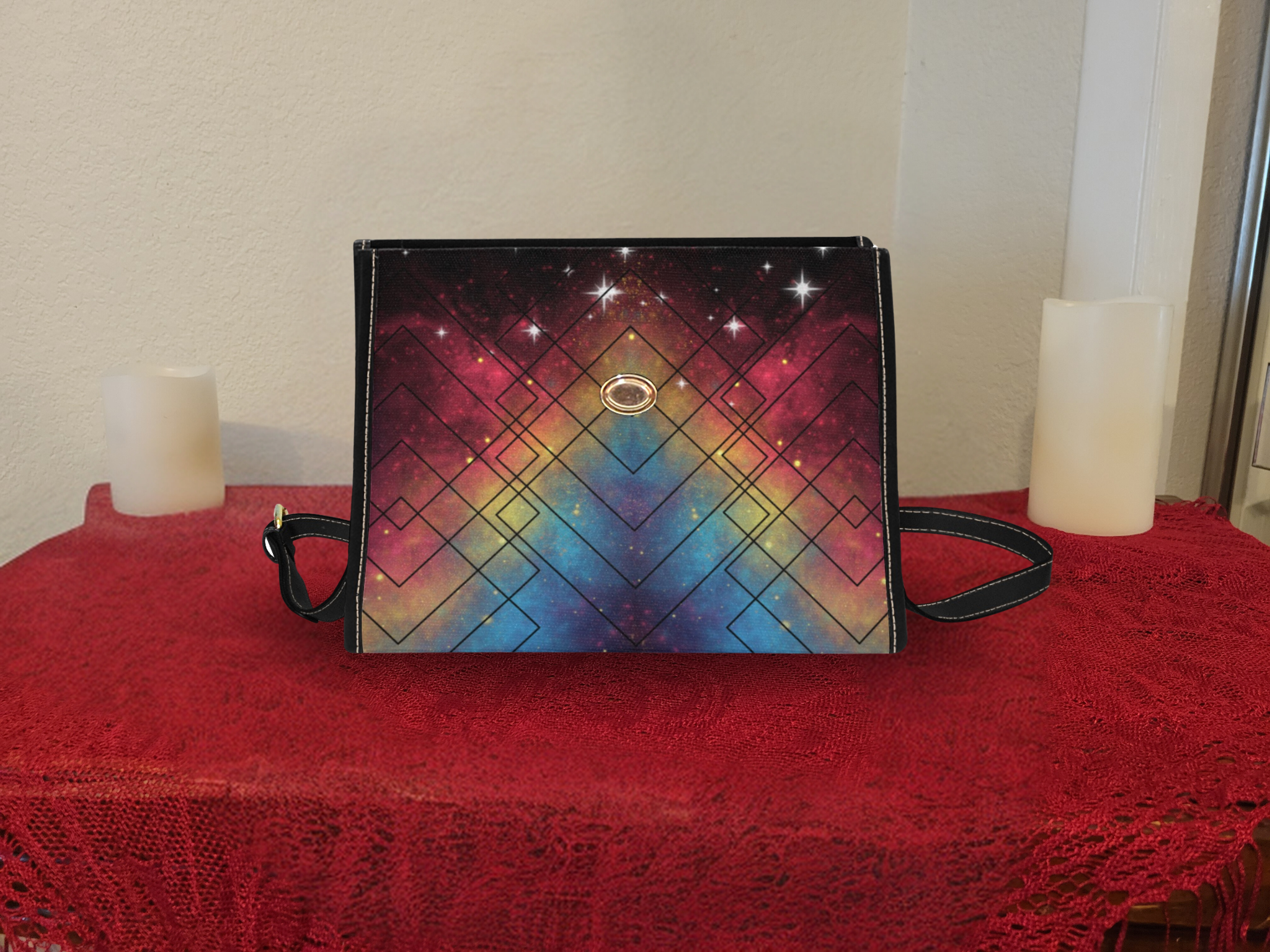 Rainbow Galaxy Geometric Handbag | Cosmic Nebula Waterproof Canvas Crossbody Purse