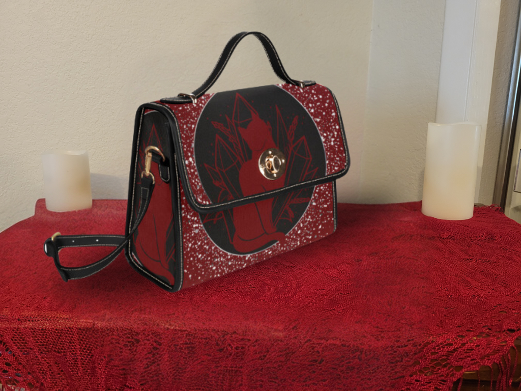Gothic Witch Cat Pentacle Handbag | Celestial Crystal Waterproof Canvas Crossbody Purse
