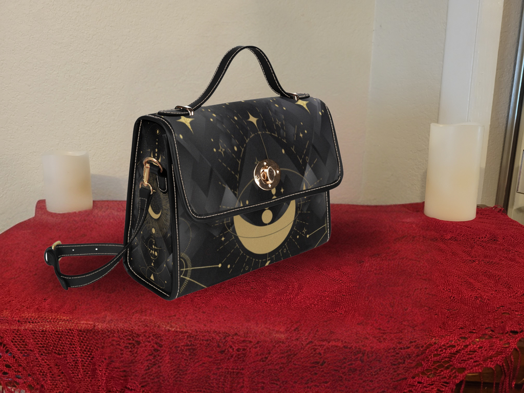 Gold Celestial Moon Handbag | Witchy Constellation Waterproof Canvas Crossbody Purse