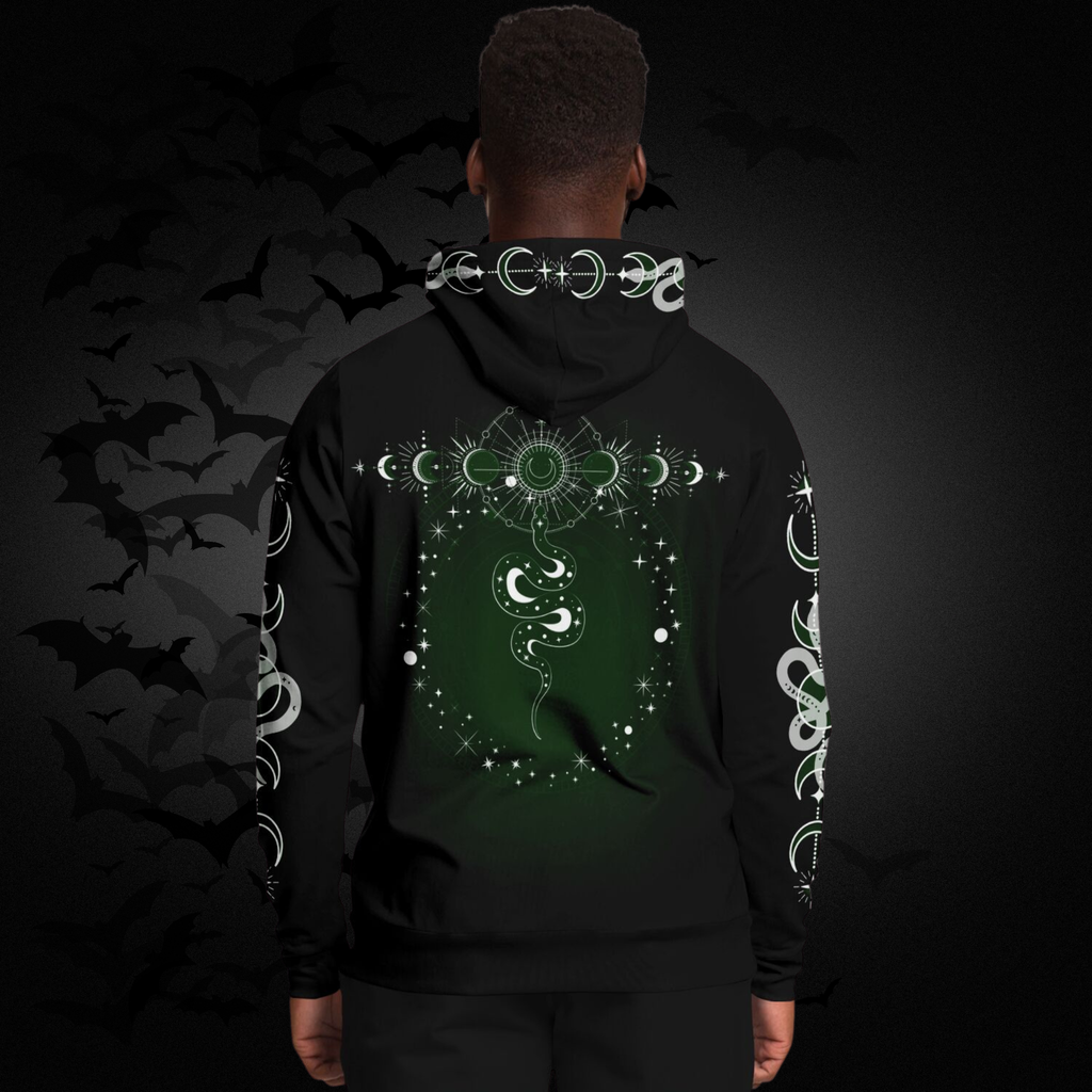 Celestial Serpent All Over Print Hoodie – Forest Green