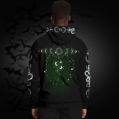 Celestial Serpent All Over Print Hoodie – Forest Green