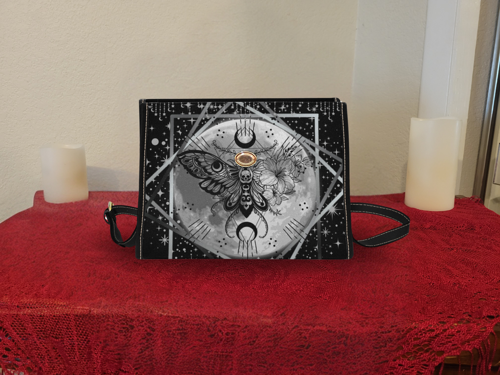 Gothic Death's Head Moth Handbag | Celestial Moon Waterproof Canvas Crossbody Purse
