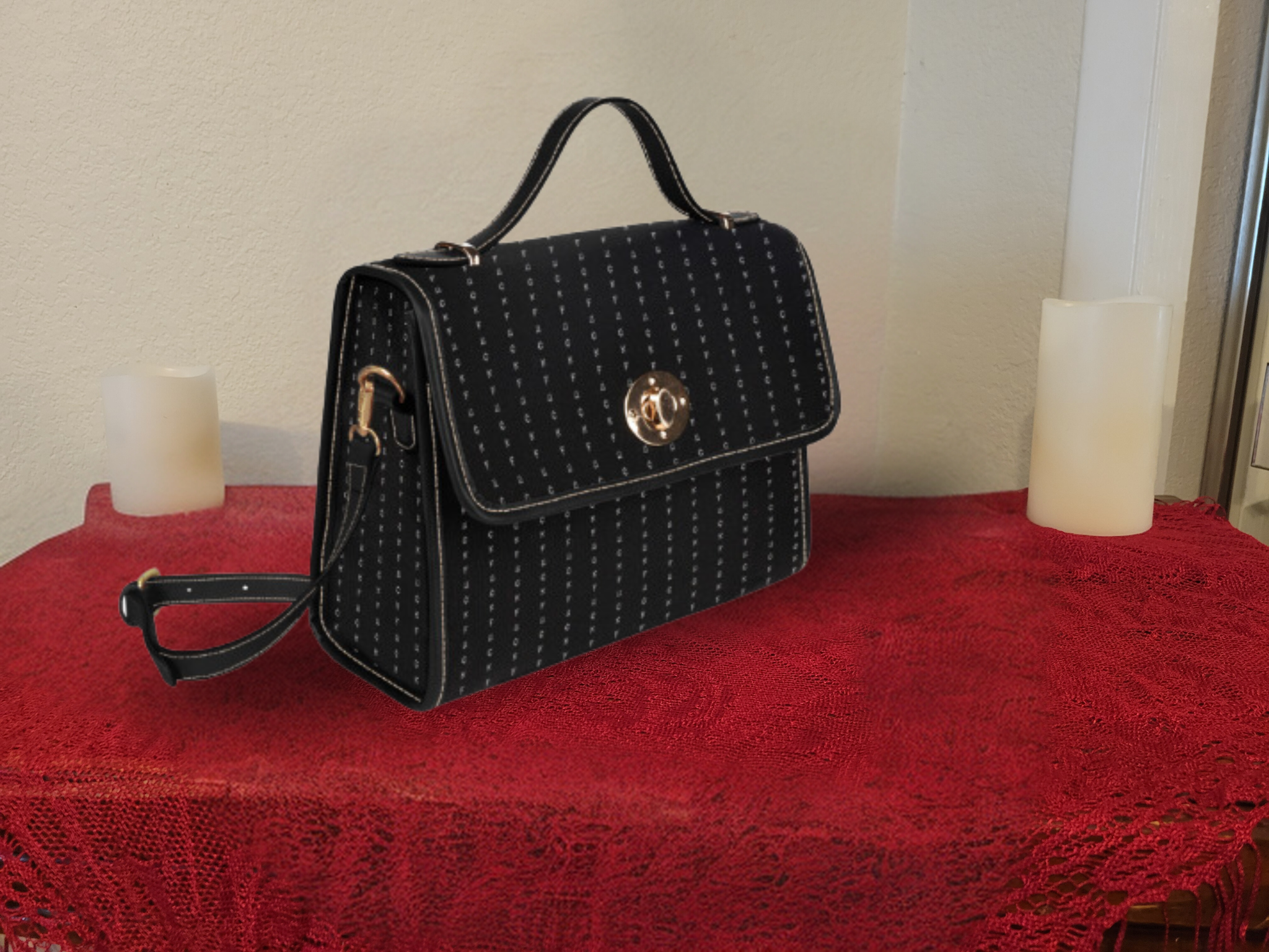 Gothic Pinstripe Handbag | Hidden F-Word Waterproof Canvas Crossbody Purse