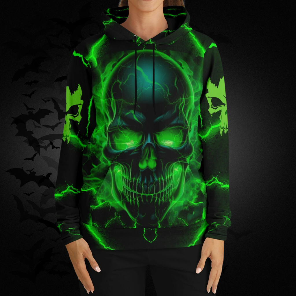 Neon Green Skull All Over Print Hoodie