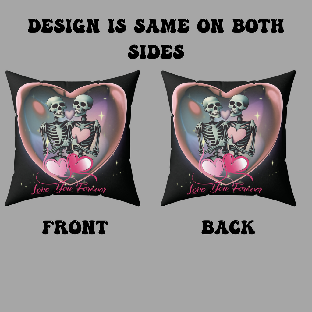 Love You Forever Skeleton Couple Throw Pillow — Gothic Love Dark Home Decor