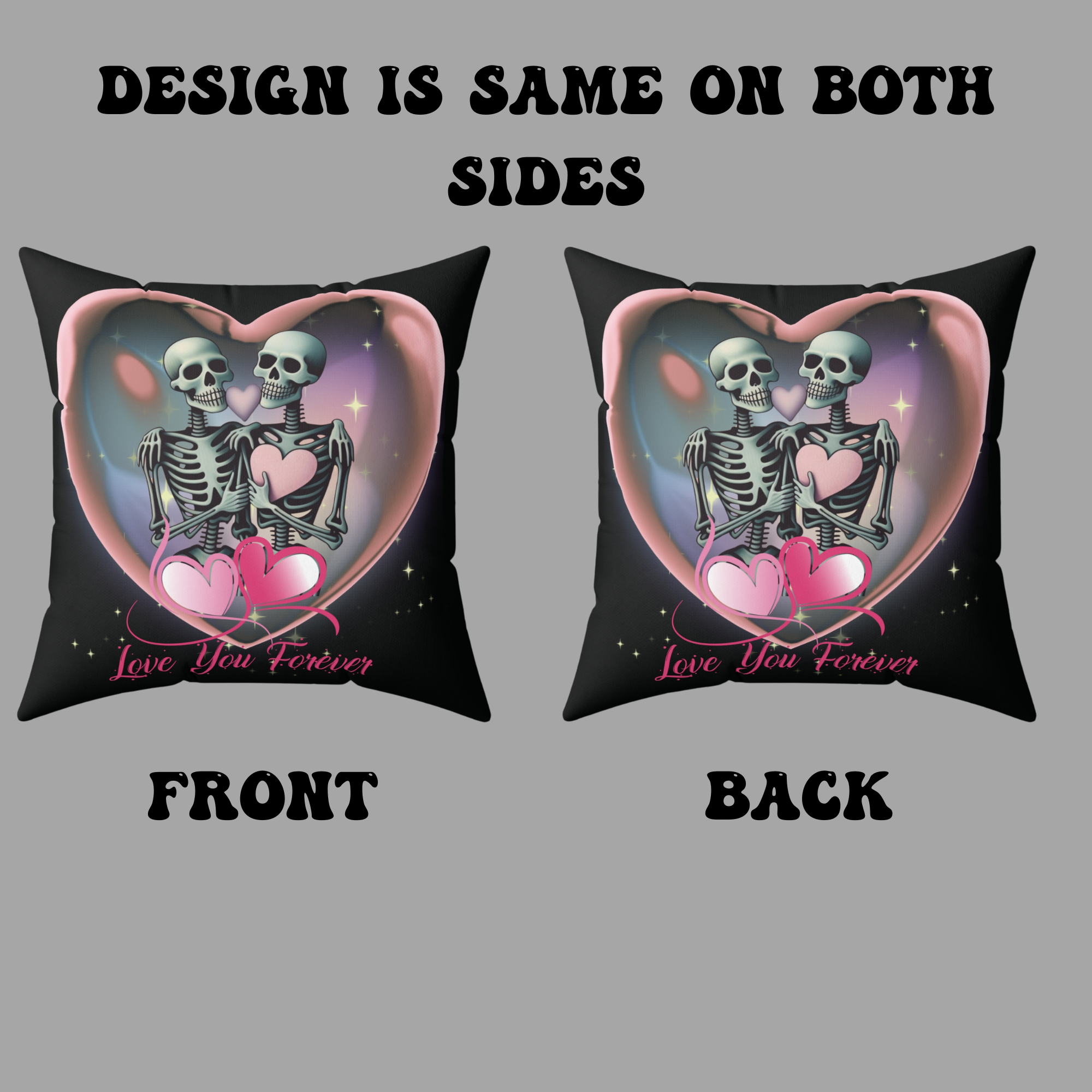Love You Forever Skeleton Couple Throw Pillow — Gothic Love Dark Home Decor