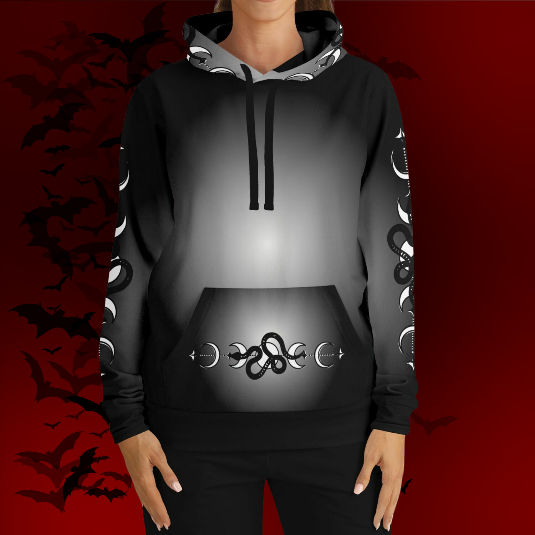 Celestial Serpent All Over Print Hoodie – Monochrome