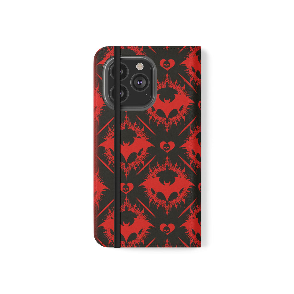 Gothic Bat Wallet Flip Case - Elegant Goth Phone Wallet - Bat Pattern Flip Case - Gothic Phone Case - Stylish Wallet Phone Case