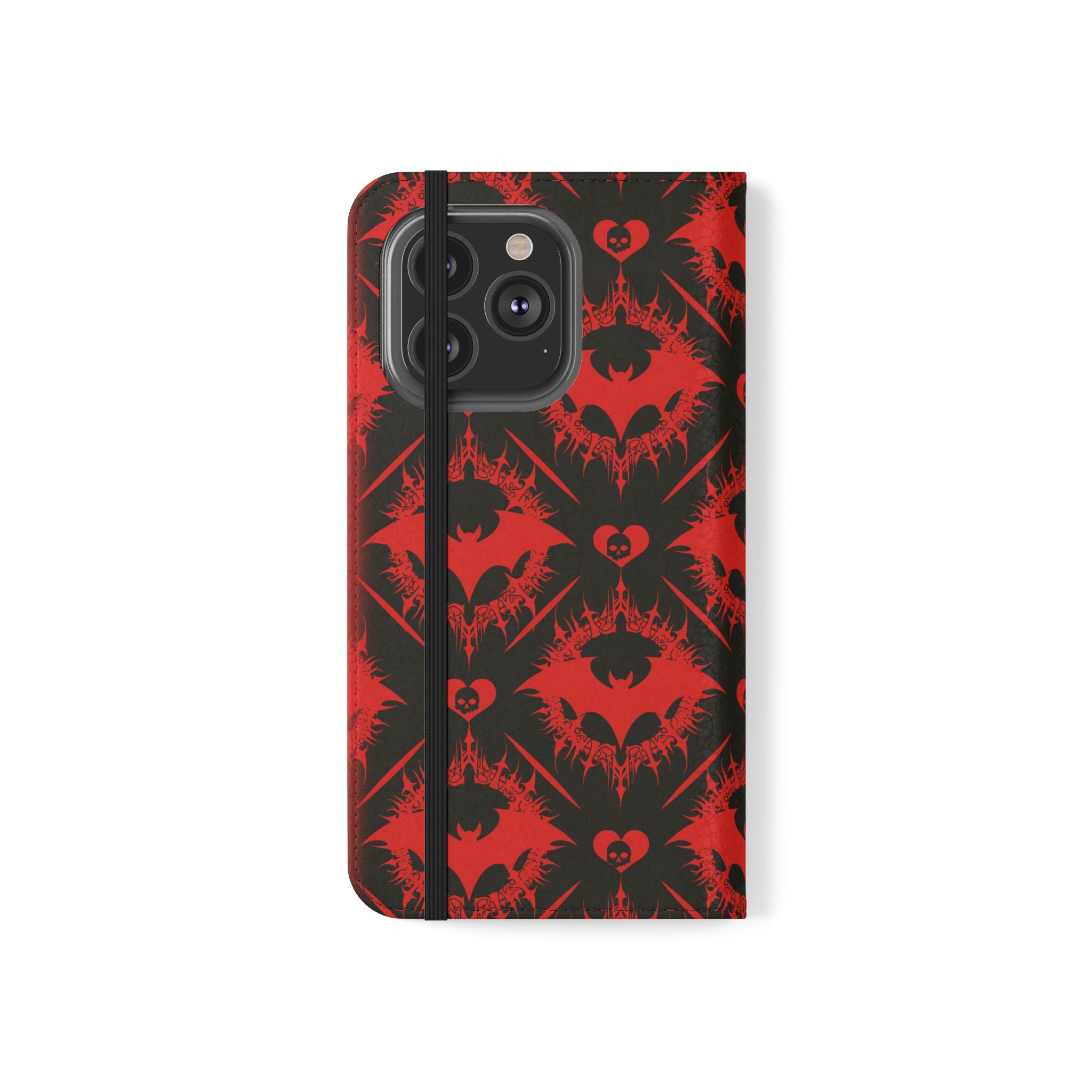 Gothic Bat Wallet Flip Case - Elegant Goth Phone Wallet - Bat Pattern Flip Case - Gothic Phone Case - Stylish Wallet Phone Case