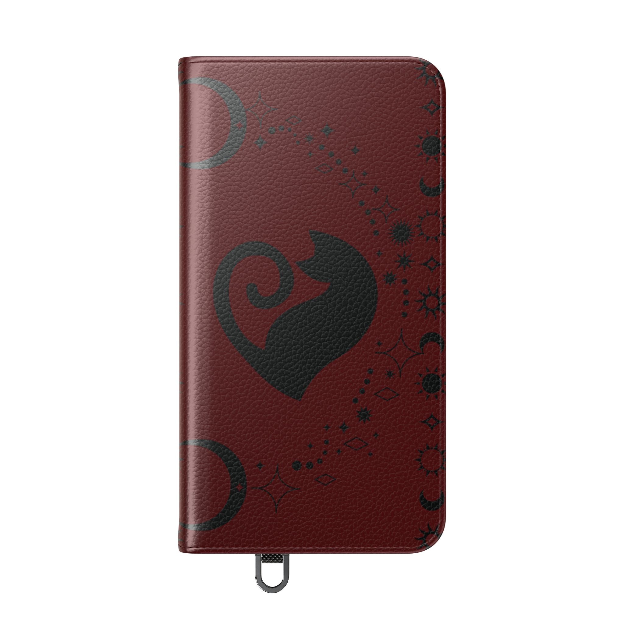 Dark Academia Celestial Black Cat Flip Wallet Case for iPhone and Samsung Galaxy Phones