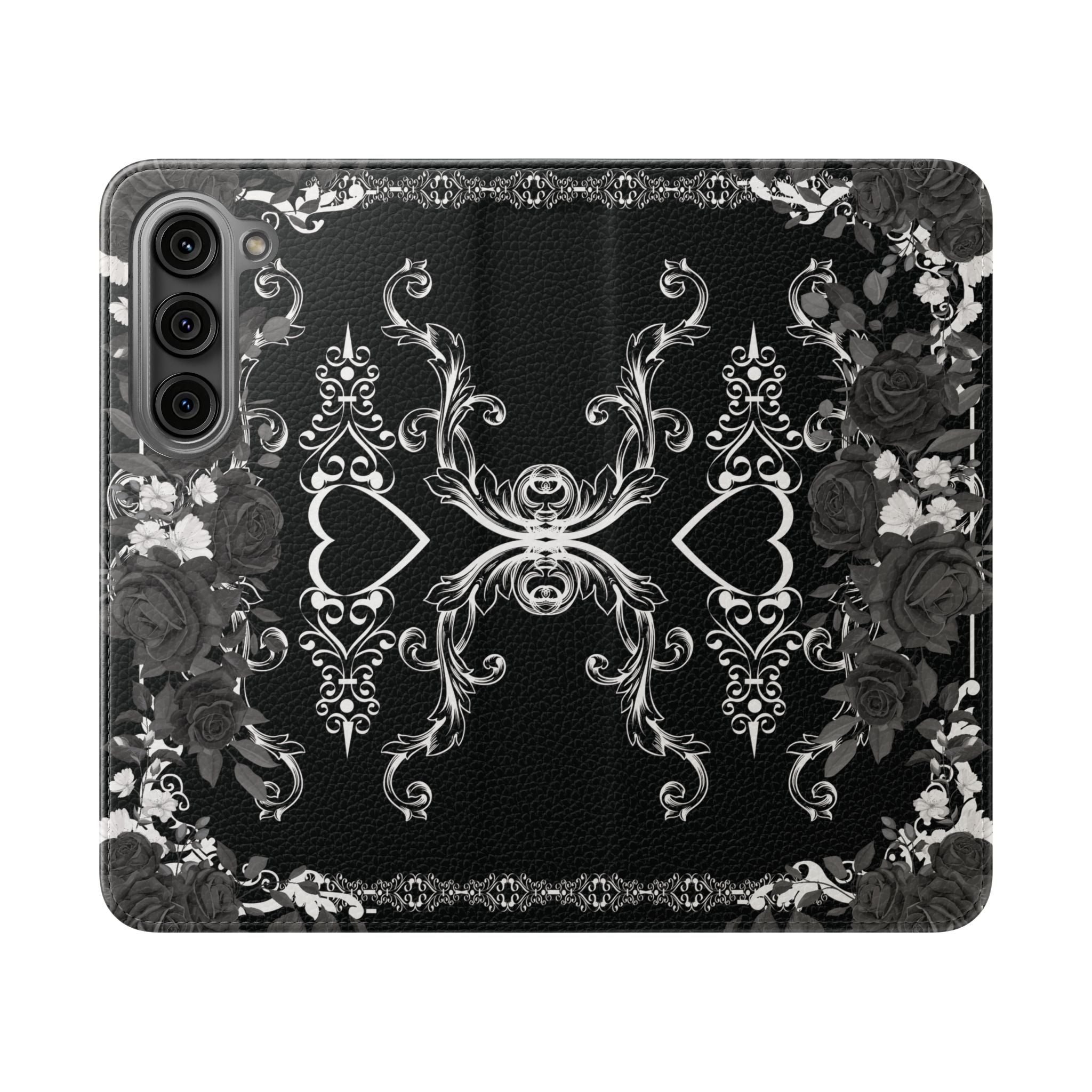 Romantic Goth Wallet Flip Case - Goth Botanical Phone Case