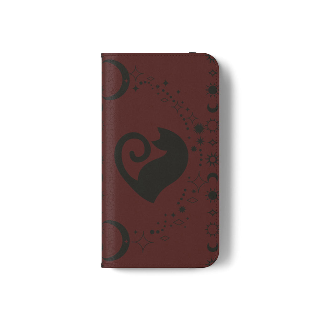Dark Academia Celestial Black Cat Flip Wallet Case for iPhone and Samsung Galaxy Phones